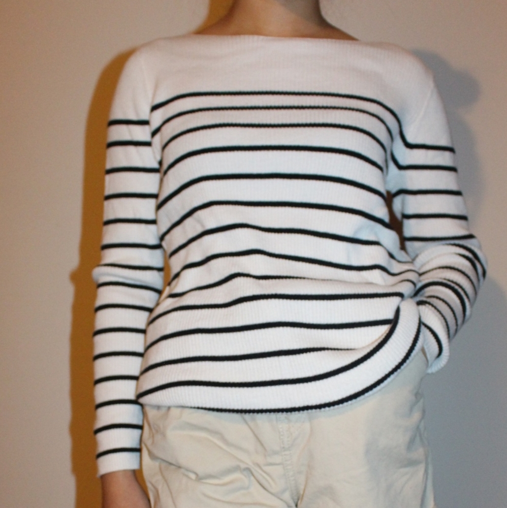 Ribbed Striped White Top - XS (Gap)